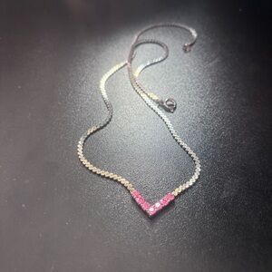 Chic Pink and Silver V-Shaped Necklace